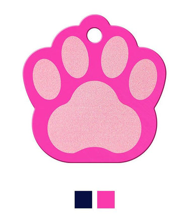 ID Tag Paw Brass Two-Tone Painted - Blue Small